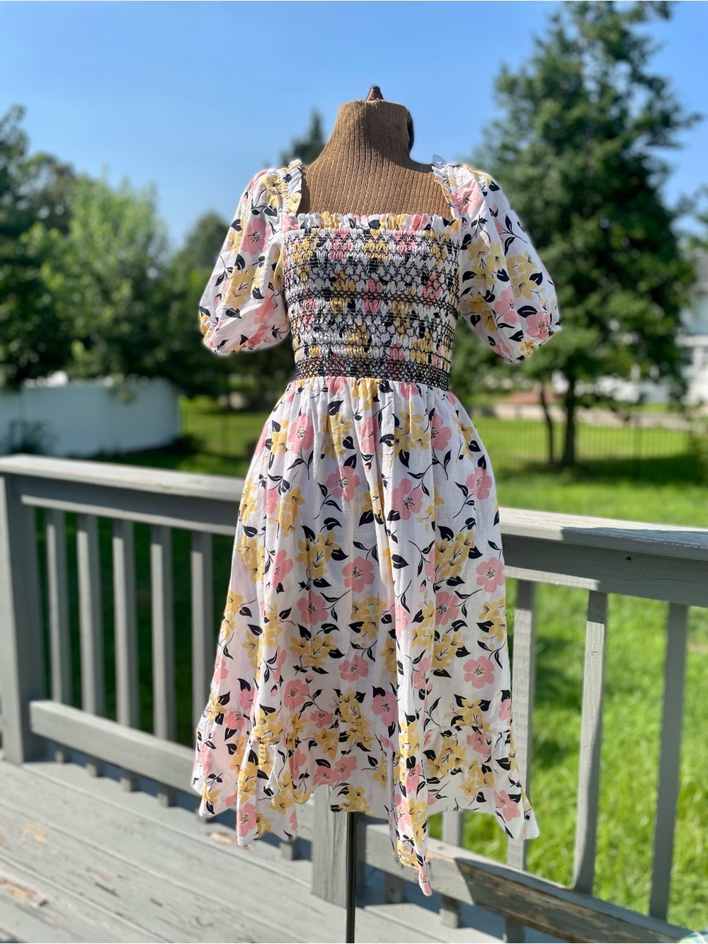 kate spade White Midi Dress with Pink & Yellow Floral Print